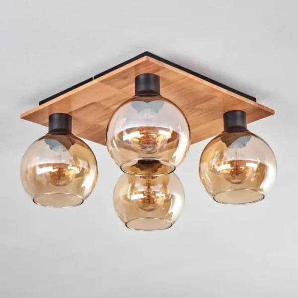 hofstein Plafonnier - Verre Koyoto Écru, Noir, 4 lumières* Lampes Modernes