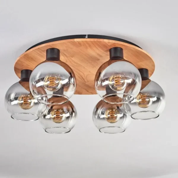 hofstein Plafonnier - Verre Koyoto Écru, Noir, 6 lumières* Lampes Modernes