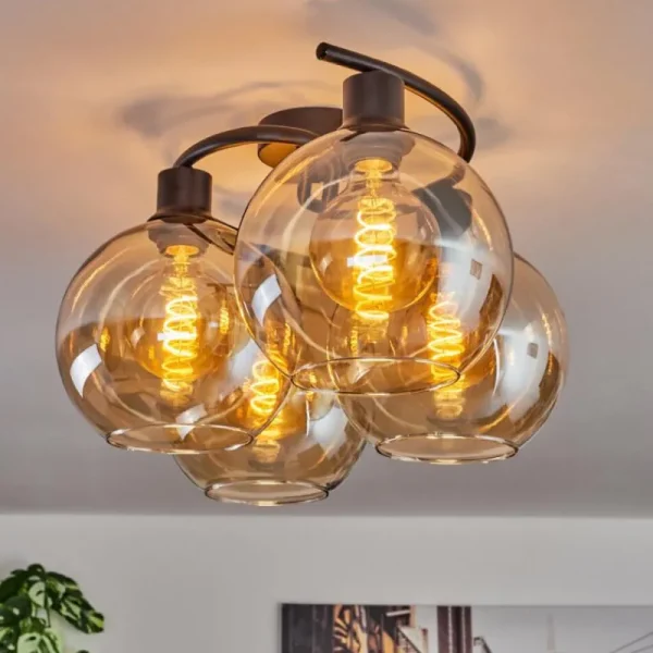 hofstein Plafonnier - Verre Koyoto Ambre, 4 lumières* Lampes En Verre