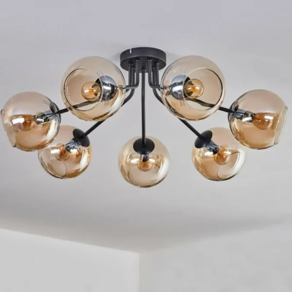 hofstein Plafonnier - Verre Koyoto Ambre, 7 lumières* Lampes En Verre