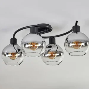 hofstein Plafonnier - Verre Koyoto Chrome, Clair, Fumé, 4 lumières* Lampes Modernes
