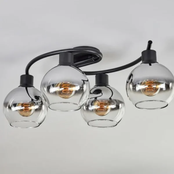 hofstein Plafonnier - Verre Koyoto Chrome, Clair, Fumé, 4 lumières* Lampes Modernes