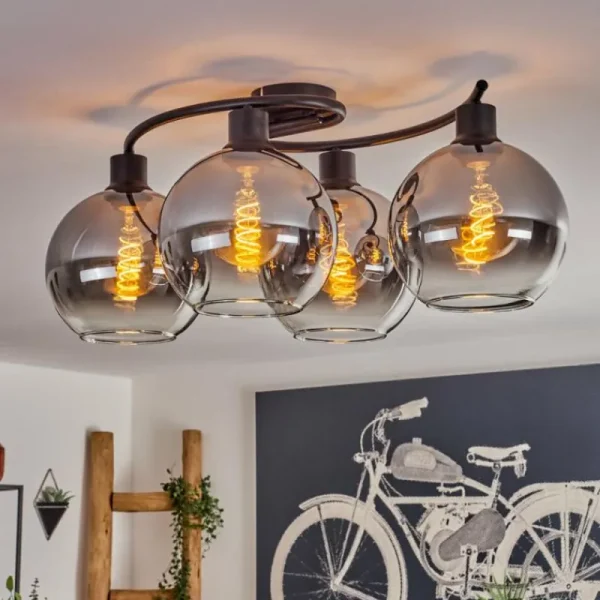 hofstein Plafonnier - Verre Koyoto Clair, Fumé, 4 lumières* Lampes Modernes
