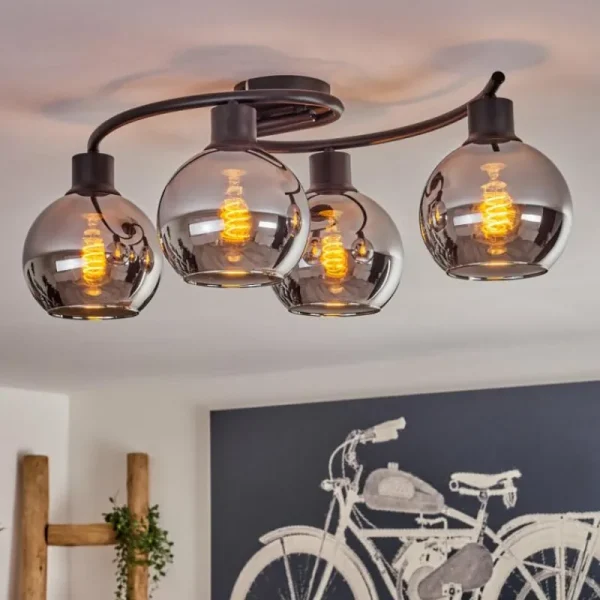 hofstein Plafonnier - Verre Koyoto Chrome, Fumé, 4 lumières* Lampes Modernes