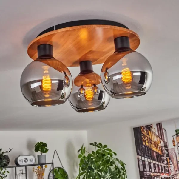 hofstein Plafonnier - Verre Koyoto Écru, Noir, 3 lumières* Lampes Modernes