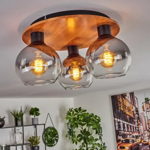 hofstein Plafonnier - Verre Koyoto Écru, Noir, 3 lumières* Lampes Modernes