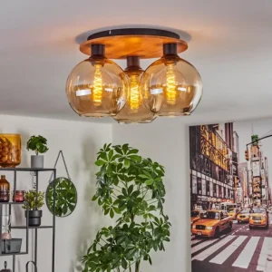 hofstein Plafonnier - Verre Koyoto Écru, Noir, 3 lumières* Lampes Modernes