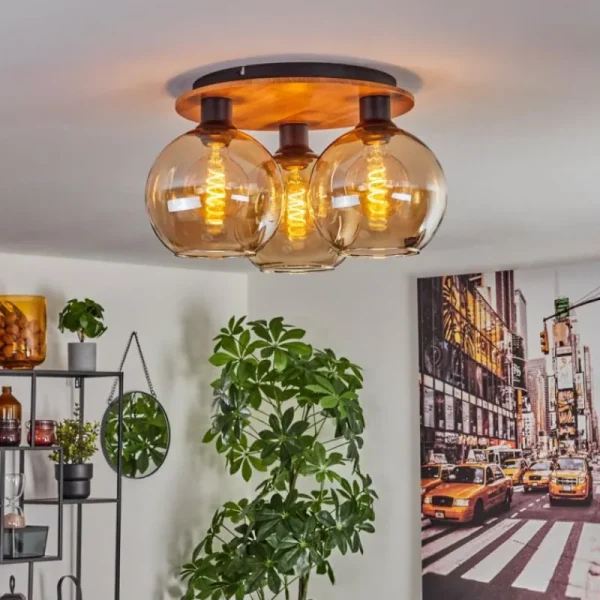 hofstein Plafonnier - Verre Koyoto Écru, Noir, 3 lumières* Lampes Modernes