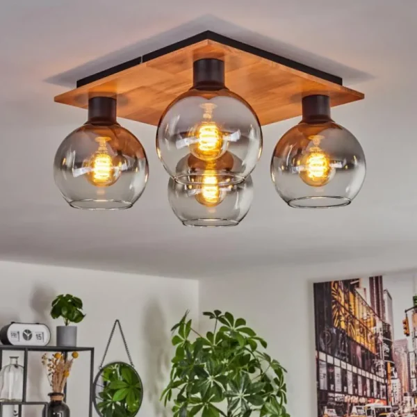 hofstein Plafonnier - Verre Koyoto Écru, Noir, 4 lumières* Lampes Modernes