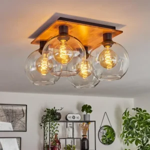 hofstein Plafonnier - Verre Koyoto Écru, Noir, 4 lumières* Lampes Modernes