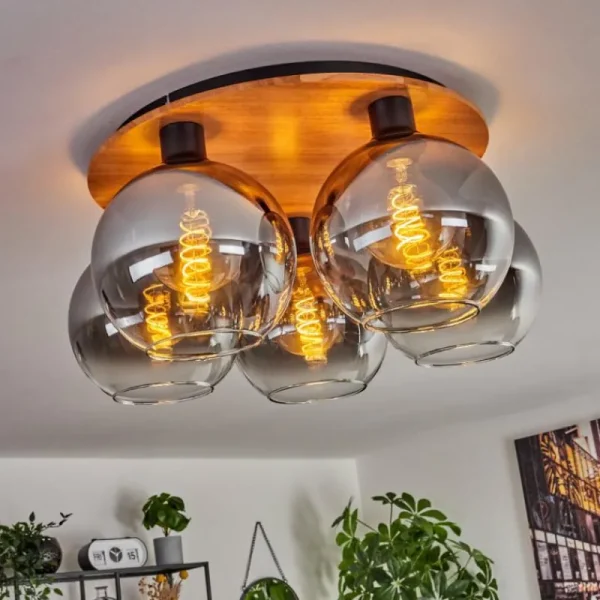 hofstein Plafonnier - Verre Koyoto Écru, Noir, 5 lumières* Lampes Modernes