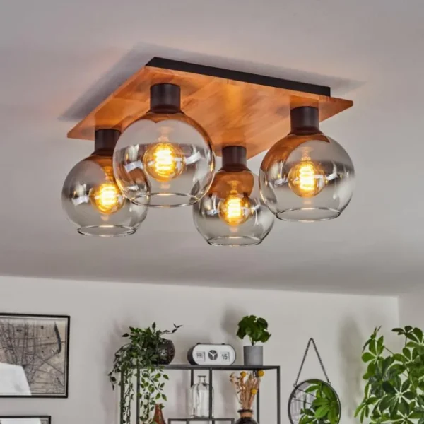 hofstein Plafonnier - Verre Koyoto Écru, Noir, 4 lumières* Lampes Modernes