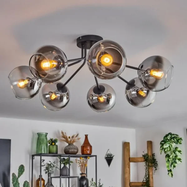 hofstein Plafonnier - Verre Koyoto Chrome, Clair, Fumé, 7 lumières* Lampes Modernes