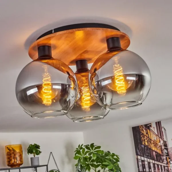 hofstein Plafonnier - Verre Koyoto Écru, Noir, 3 lumières* Lampes Modernes