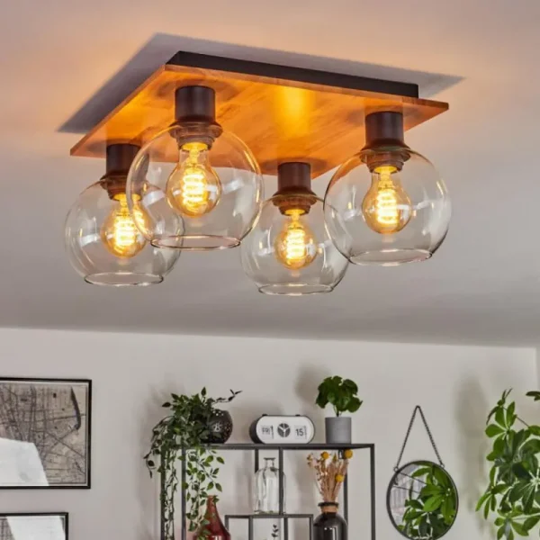 hofstein Plafonnier - Verre Koyoto Écru, Noir, 4 lumières* Lampes Modernes