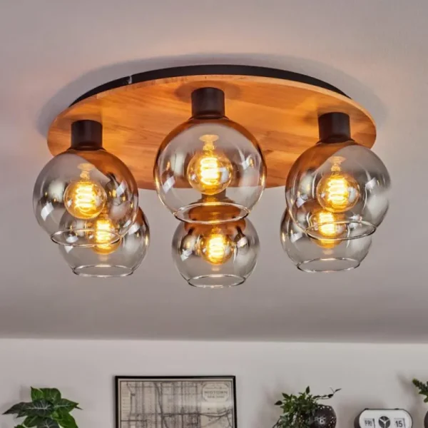 hofstein Plafonnier - Verre Koyoto Écru, Noir, 6 lumières* Lampes Modernes