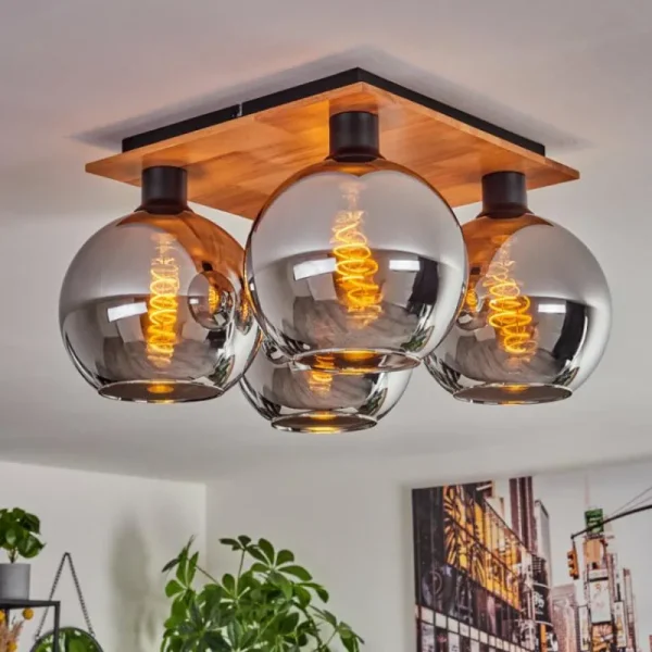 hofstein Plafonnier - Verre Koyoto Écru, Noir, 4 lumières* Lampes Modernes