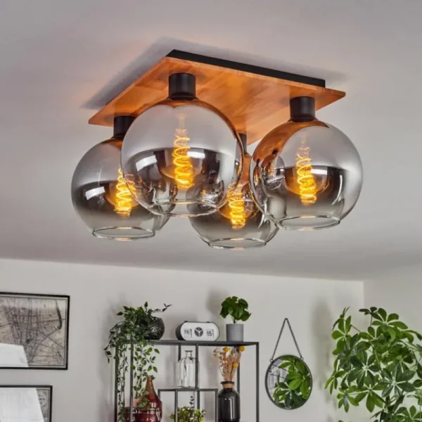 hofstein Plafonnier - Verre Koyoto Écru, Noir, 4 lumières* Lampes Modernes
