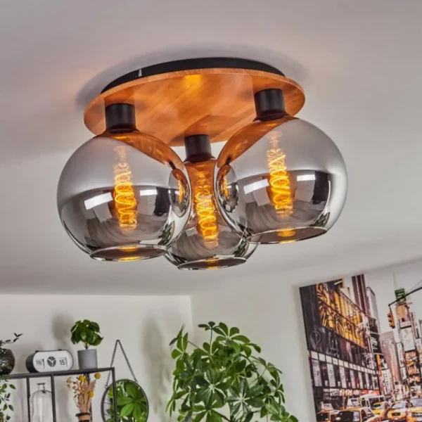 hofstein Plafonnier - Verre Koyoto Écru, Noir, 3 lumières* Lampes Modernes