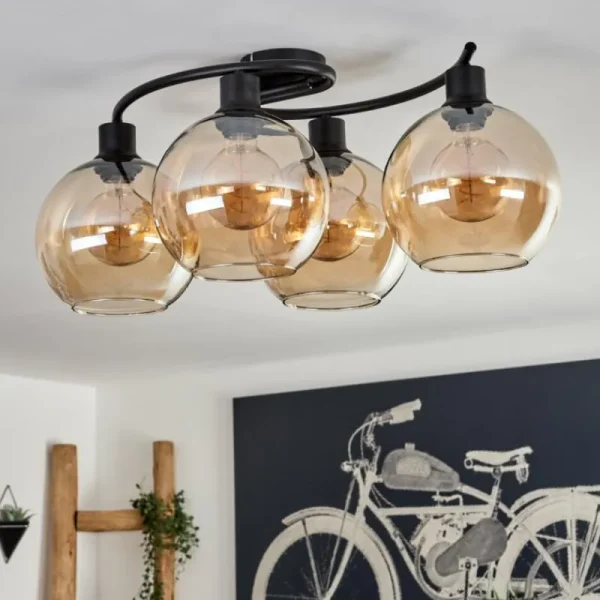 hofstein Plafonnier - Verre Koyoto Ambre, 4 lumières* Lampes En Verre
