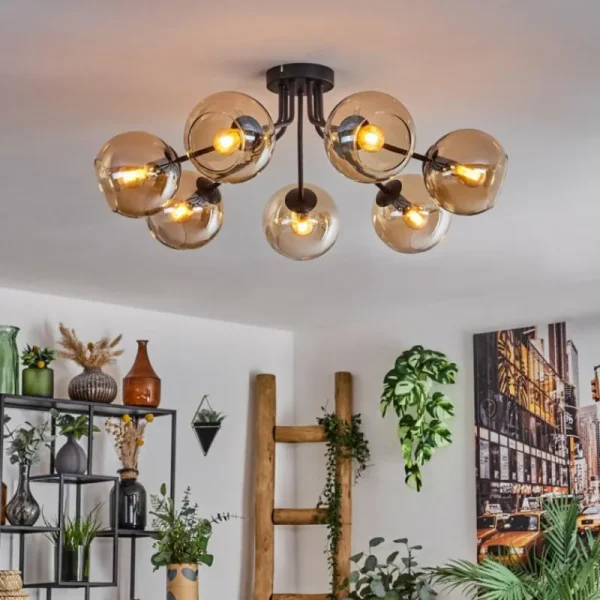 hofstein Plafonnier - Verre Koyoto Ambre, 7 lumières* Lampes En Verre