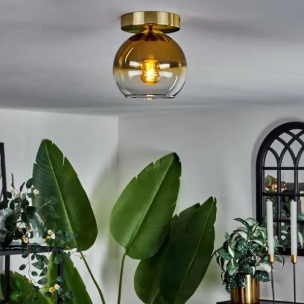 hofstein Plafonnier - Verre Koyoto Laiton, 1 lumière* Lampes En Verre