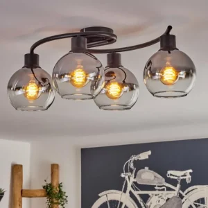 hofstein Plafonnier - Verre Koyoto Chrome, Clair, Fumé, 4 lumières* Lampes Modernes