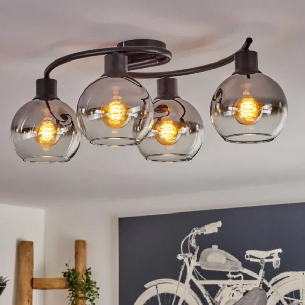 hofstein Plafonnier - Verre Koyoto Chrome, Clair, Fumé, 4 lumières* Lampes Modernes