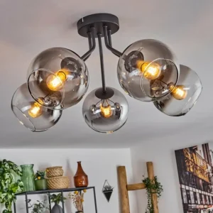 hofstein Plafonnier - Verre Koyoto Clair, Fumé, 5 lumières* Lampes Modernes
