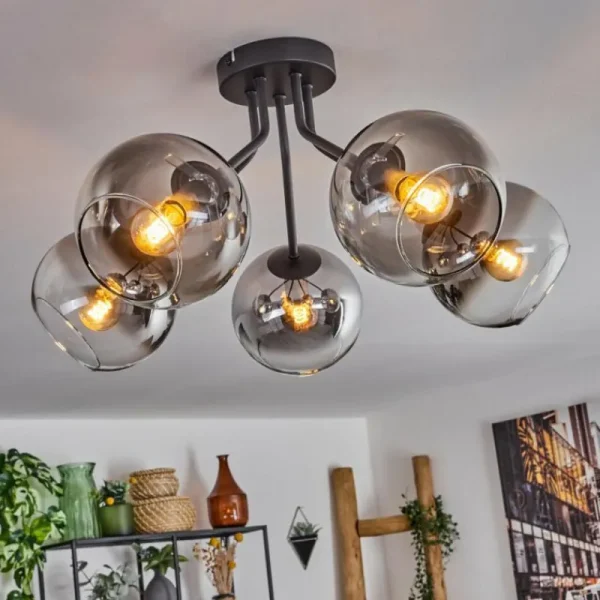 hofstein Plafonnier - Verre Koyoto Clair, Fumé, 5 lumières* Lampes Modernes