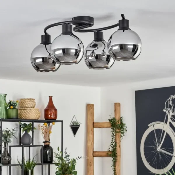 hofstein Plafonnier - Verre Koyoto Chrome, Fumé, 4 lumières* Lampes Modernes