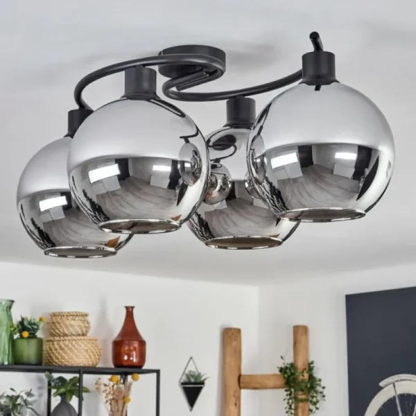 hofstein Plafonnier - Verre Koyoto Chrome, Fumé, 4 lumières* Lampes Modernes