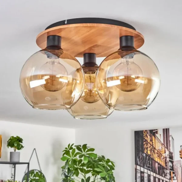 hofstein Plafonnier - Verre Koyoto Écru, Noir, 3 lumières* Lampes Modernes