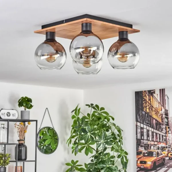 hofstein Plafonnier - Verre Koyoto Écru, Noir, 4 lumières* Lampes Modernes