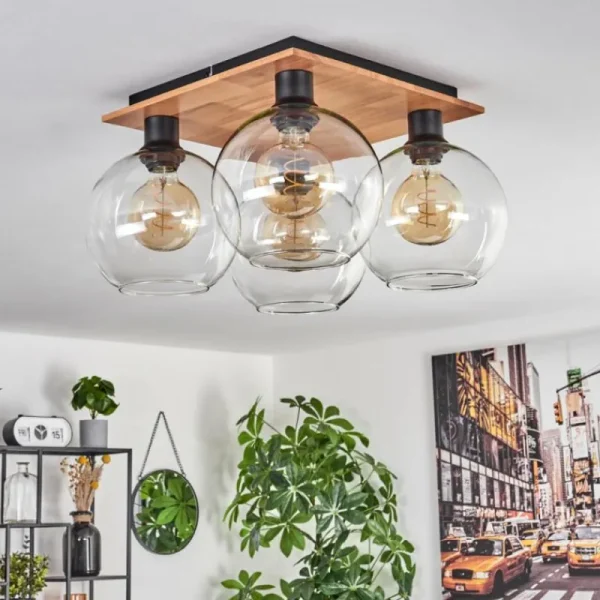 hofstein Plafonnier - Verre Koyoto Écru, Noir, 4 lumières* Lampes Modernes