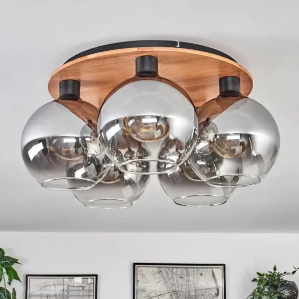 hofstein Plafonnier - Verre Koyoto Écru, Noir, 5 lumières* Lampes Modernes