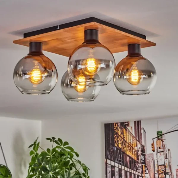 hofstein Plafonnier - Verre Koyoto Écru, Noir, 4 lumières* Lampes Modernes