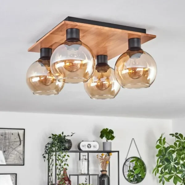 hofstein Plafonnier - Verre Koyoto Écru, Noir, 4 lumières* Lampes Modernes