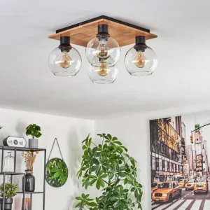 hofstein Plafonnier - Verre Koyoto Écru, Noir, 4 lumières* Lampes Modernes