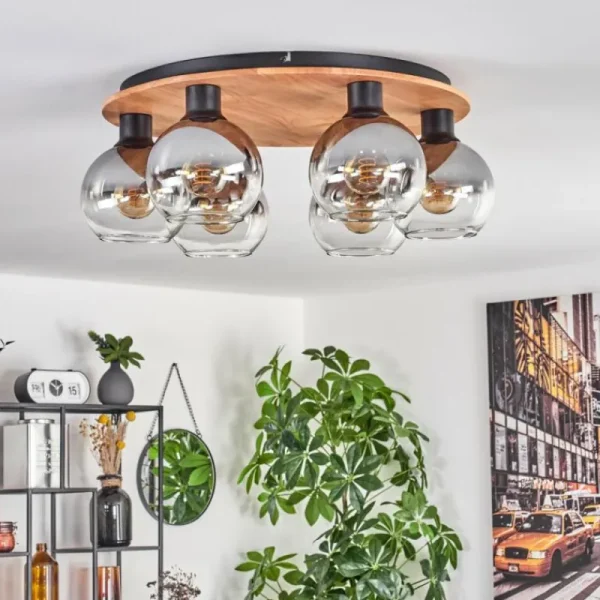 hofstein Plafonnier - Verre Koyoto Écru, Noir, 6 lumières* Lampes Modernes