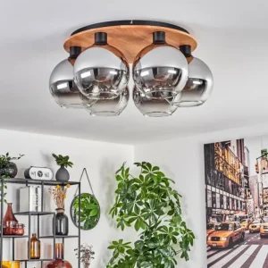 hofstein Plafonnier - Verre Koyoto Écru, Noir, 6 lumières* Lampes Modernes