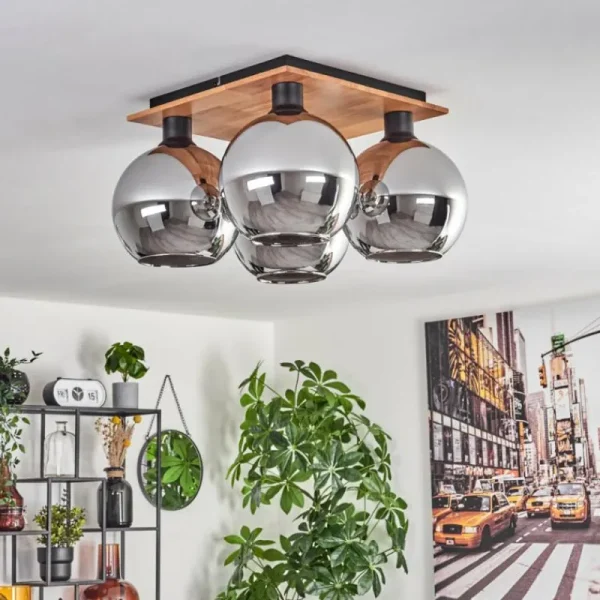 hofstein Plafonnier - Verre Koyoto Écru, Noir, 4 lumières* Lampes Modernes