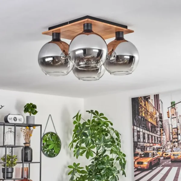 hofstein Plafonnier - Verre Koyoto Écru, Noir, 4 lumières* Lampes Modernes