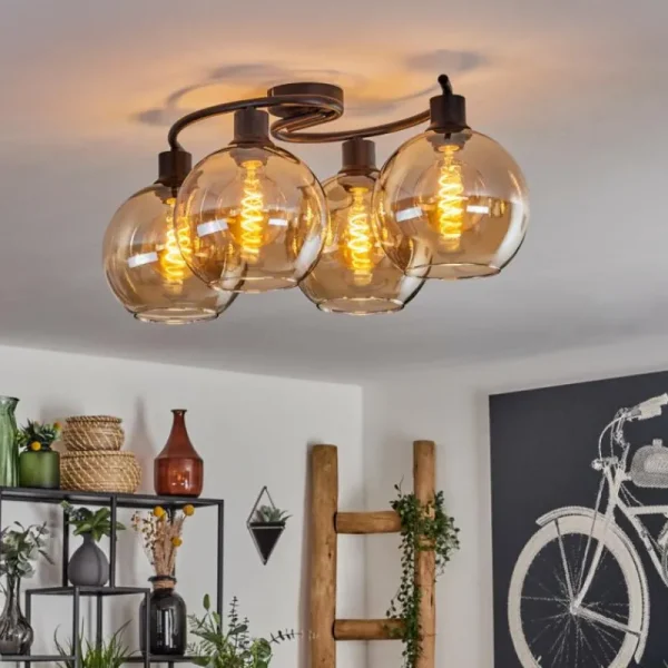 hofstein Plafonnier - Verre Koyoto Ambre, 4 lumières* Lampes En Verre