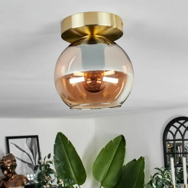 hofstein Plafonnier - Verre Koyoto Laiton, 1 lumière* Lampes En Verre