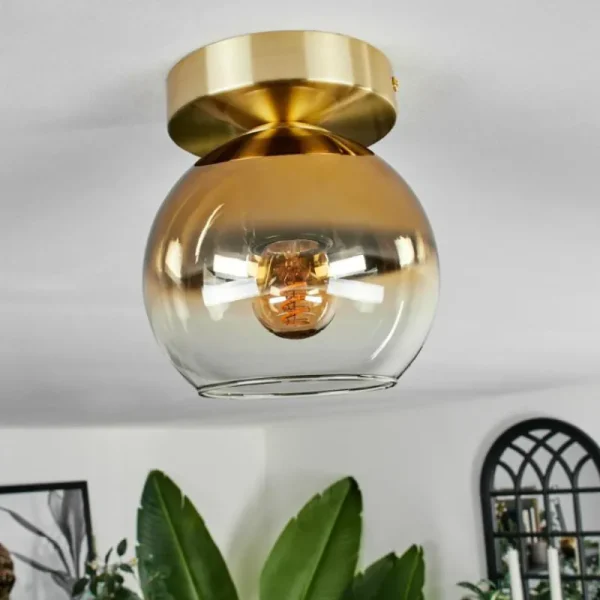 hofstein Plafonnier - Verre Koyoto Laiton, 1 lumière* Lampes En Verre
