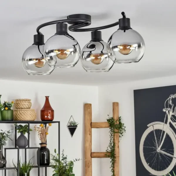 hofstein Plafonnier - Verre Koyoto Chrome, Clair, Fumé, 4 lumières* Lampes Modernes