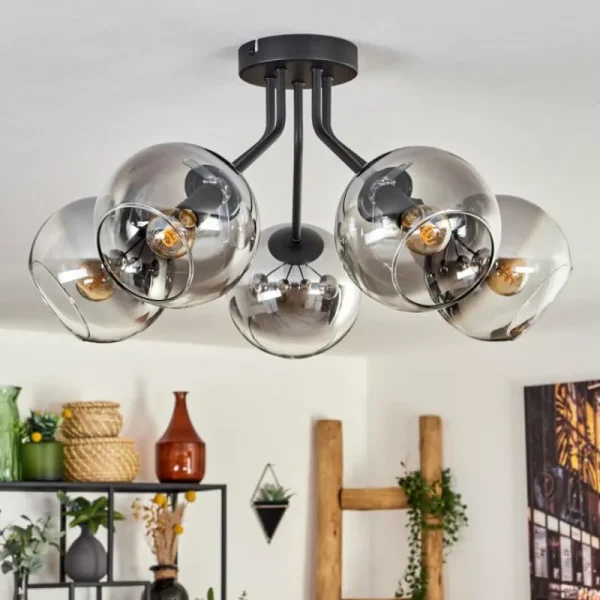 hofstein Plafonnier - Verre Koyoto Clair, Fumé, 5 lumières* Lampes Modernes