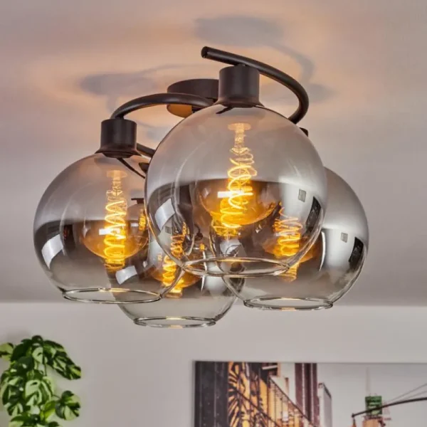 hofstein Plafonnier - Verre Koyoto Clair, Fumé, 4 lumières* Lampes Modernes