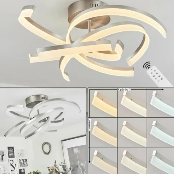 hofstein Plafonnier Vignats LED Nickel mat, 4 lumières, Télécommandes* Lampes Modernes